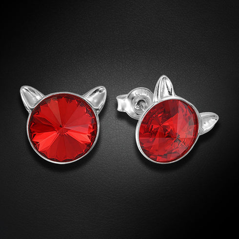 Bērnu sudraba auskari "Kaķis (Light Siam)" ar Swarovski™ kristāliem